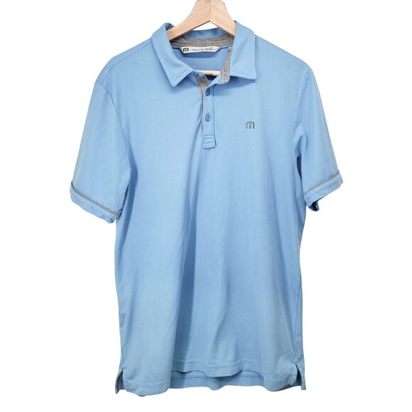 Travis Mathew Mens Light Blue Polo Shirt Size M Pima Cotton/Polyester Short Slee - Picture 8 of 8